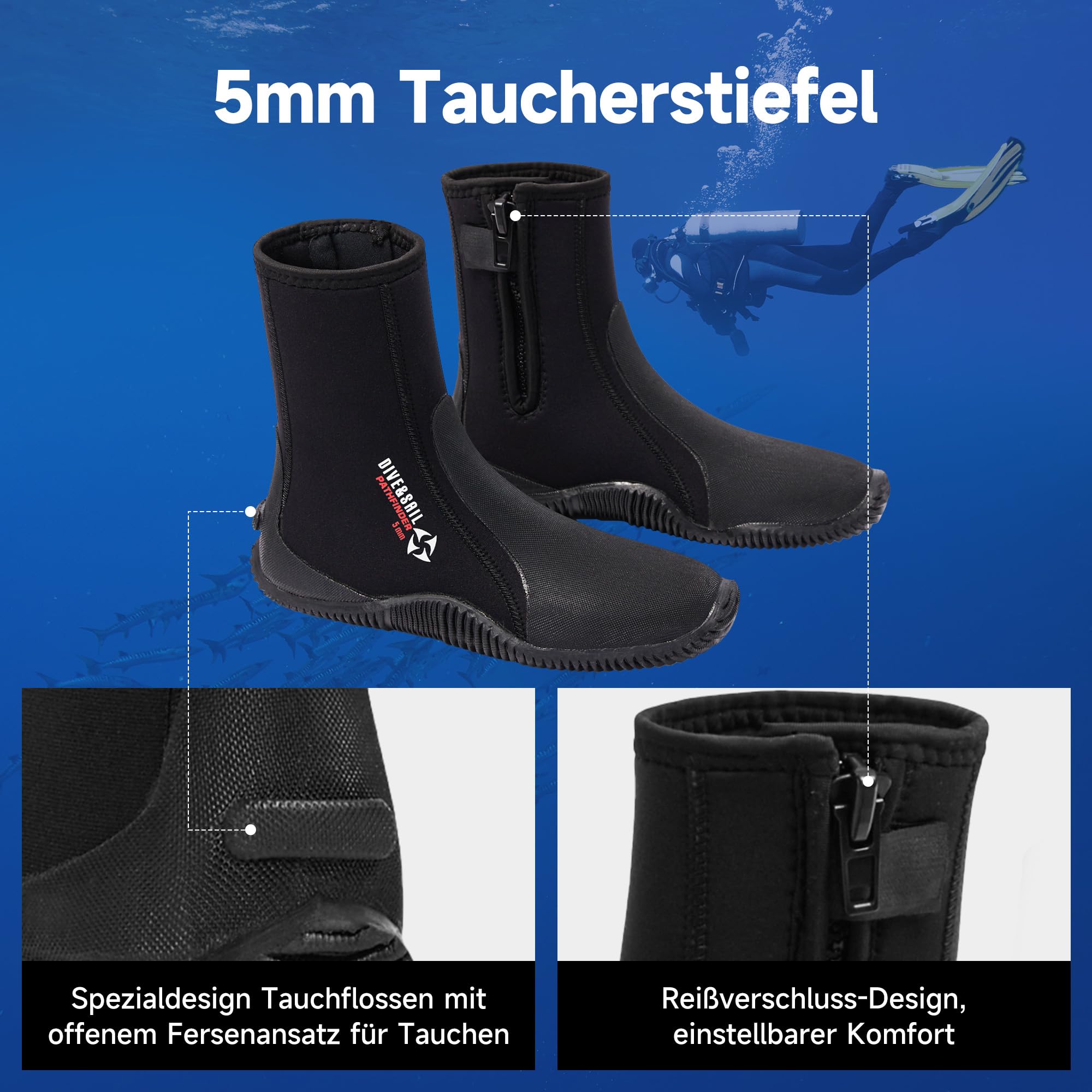 X-mAnTA Neopren Tauchstiefel 5mm Unisex Kurzer Schnitt mit Halbstarrer Gummisohle Fersen & Knöchelschutz für Gerätetauchen Surfen SUP und Canyoning