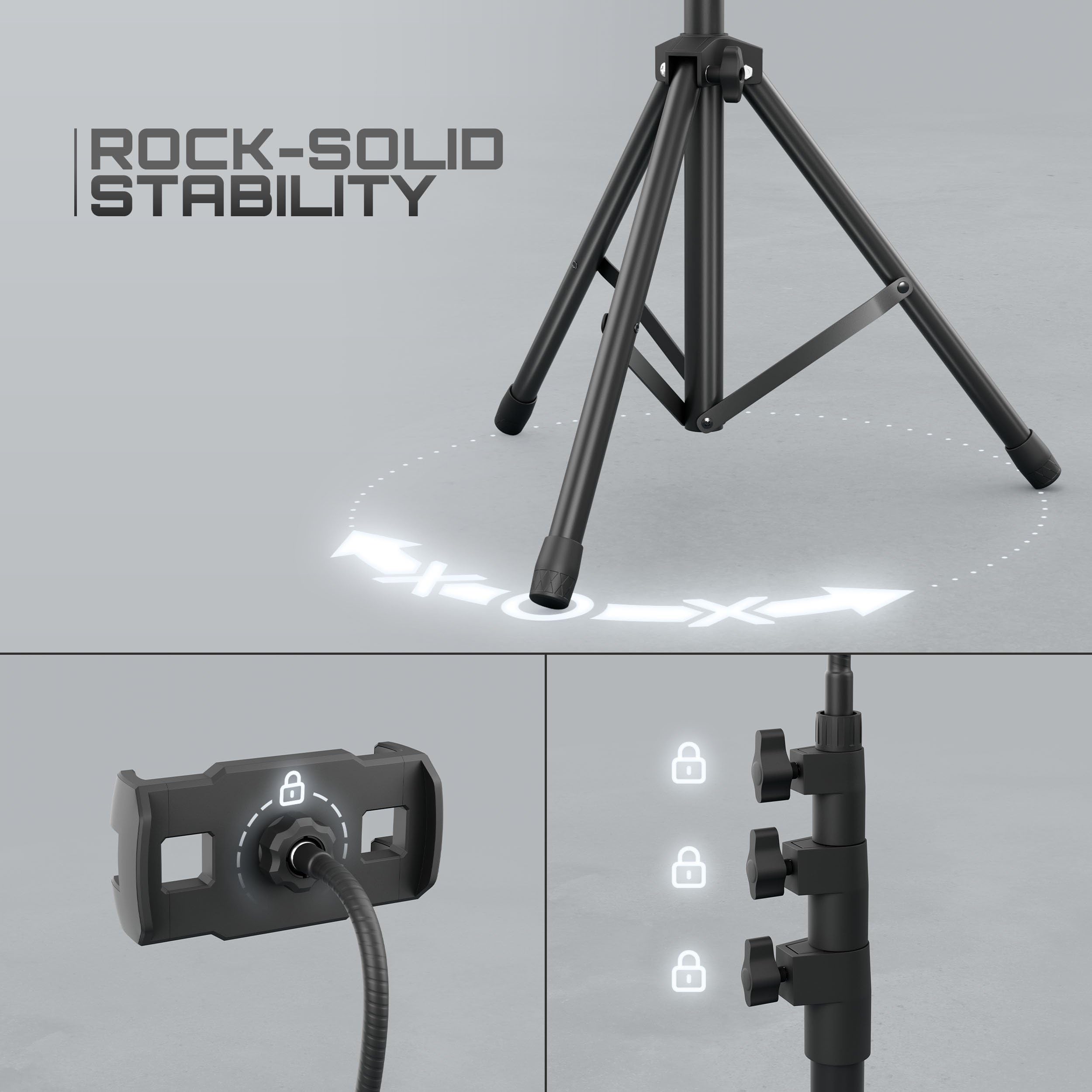 KOTO – Supporto da Pavimento per Smartphone e Tablet, Braccio Flessibile, Altezza Regolabile, Rotazione a 360°, Compatibile con Telefoni e Tablet