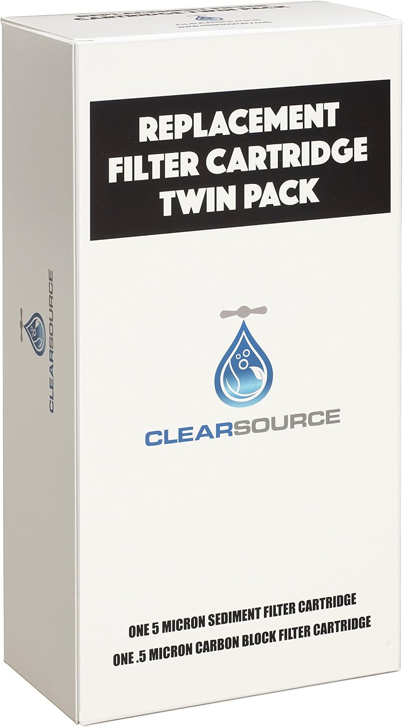 CLEARSOURCE Replacement Water Filter Cartridge Twin Pack with 5 Micron Sediment Filter and .5 Micron Carbon Block Filter