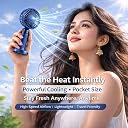 One94Store Rechargeable Handheld Fan with 1800mAh Battery, 4-5 Hours Battery Backup, 6 Speed Touch Control, Portable Mini Fan with Mobile Stand for Travel, Office, Home & Outdoor Use (Blue) gallery image