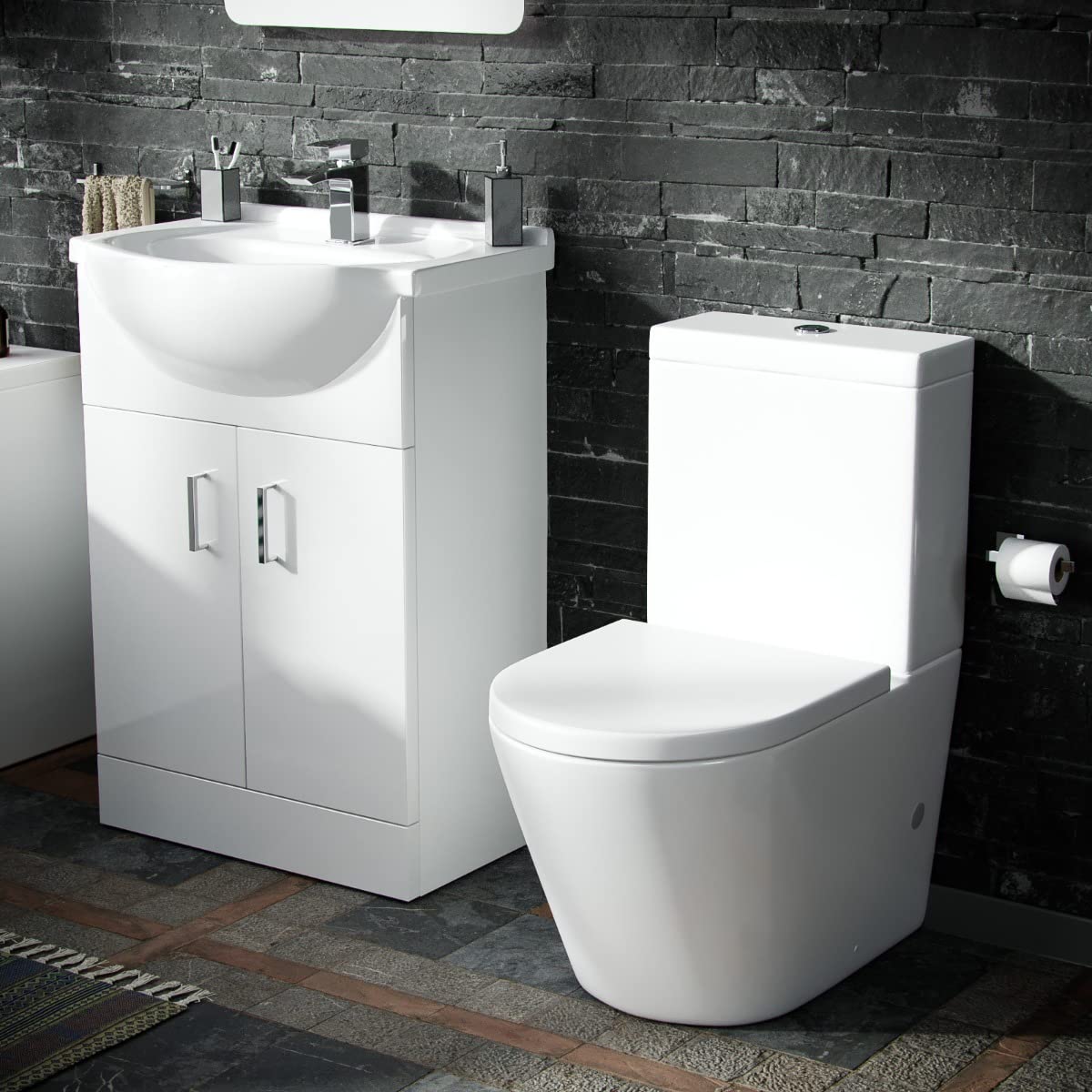 Nes Home Dyon 550mm Floorstanding Basin Vanity Unit White & Rimless Close Coupled Toilet from B&Q