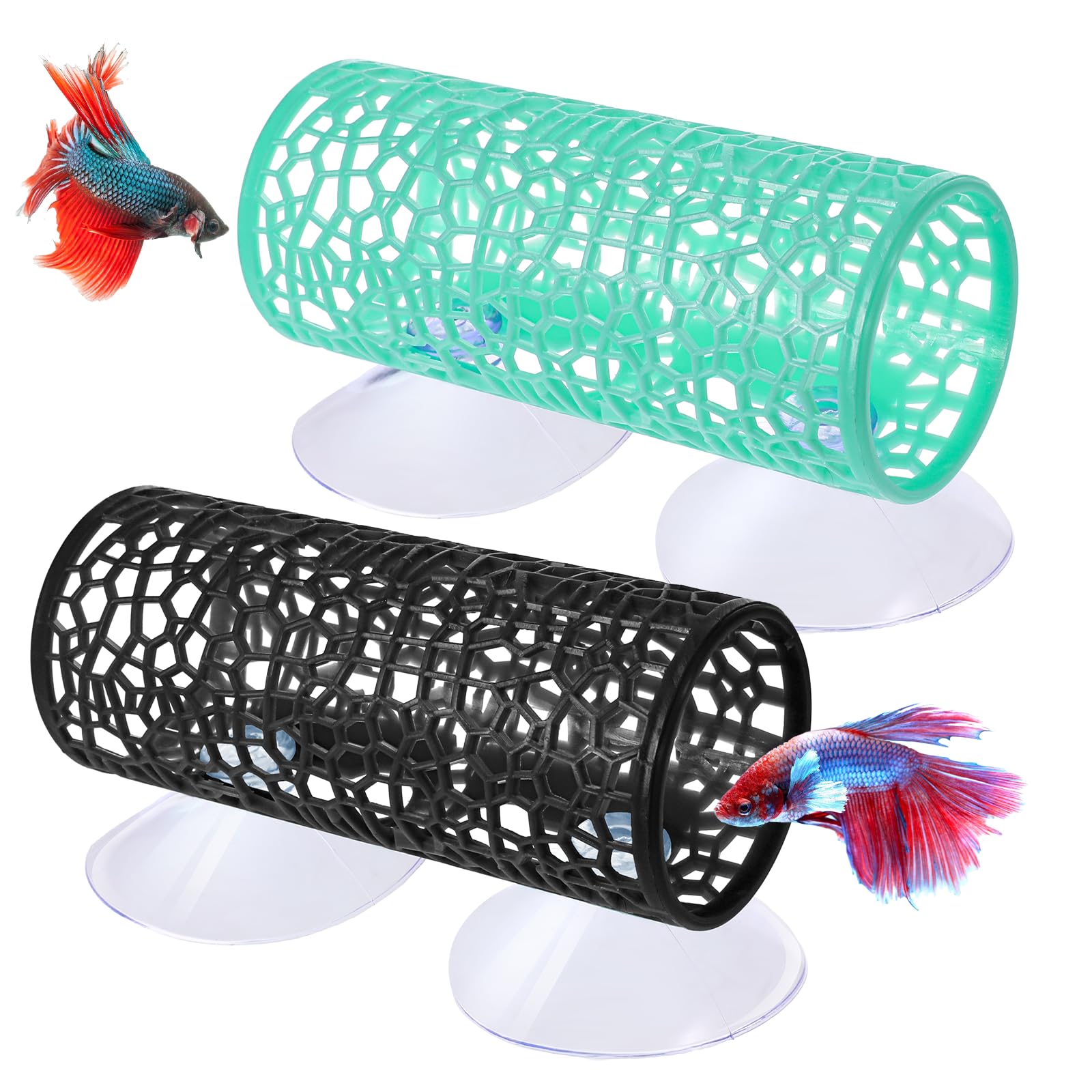 Betta Fish Tunnel & Hammock 2-Pack - Soft Edged Swim Tube With Suction Cups, Tank Accessories For Bettas, Shrimp, Crayfish-586212