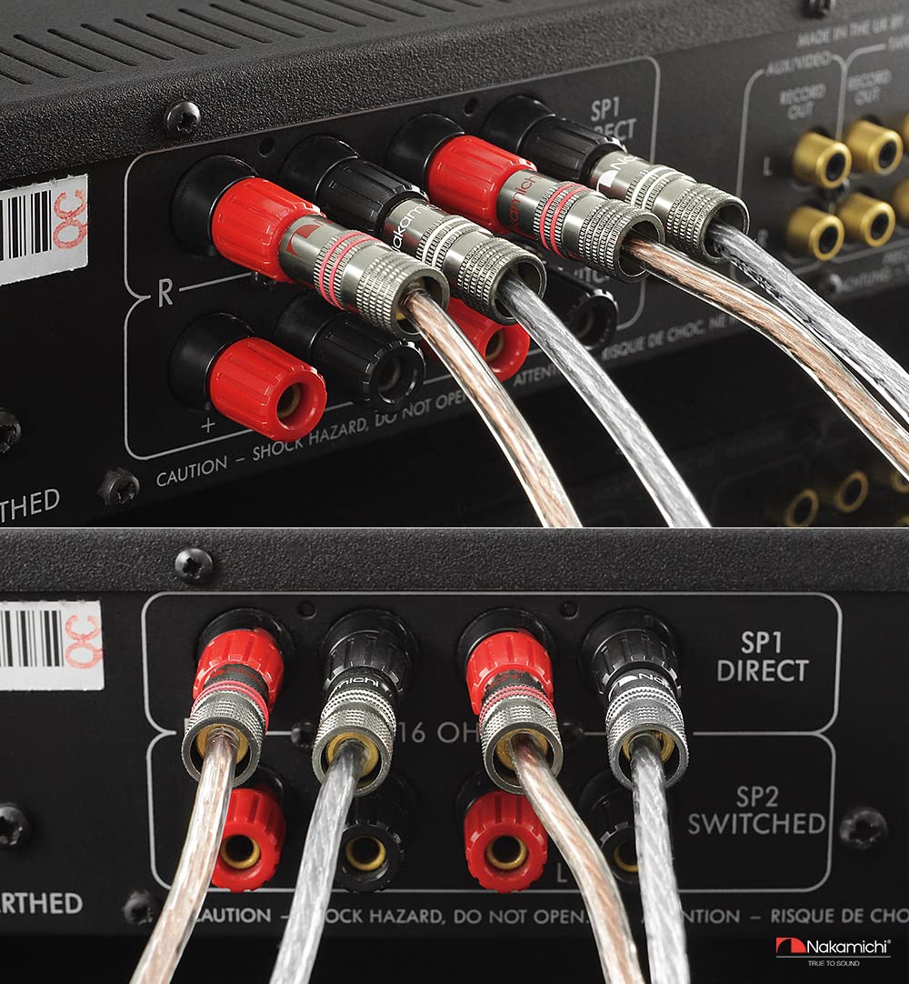 Nakamichi Ultimate Series berylowo-czerwona miedź pokryta 24K złotem - wtyk bananowy 4mm, złącza 12-18 AWG, idealne do elastycznego podłączenia do kolumn hi-fi, wzmacniaczy 2 Szt. (1 Para)