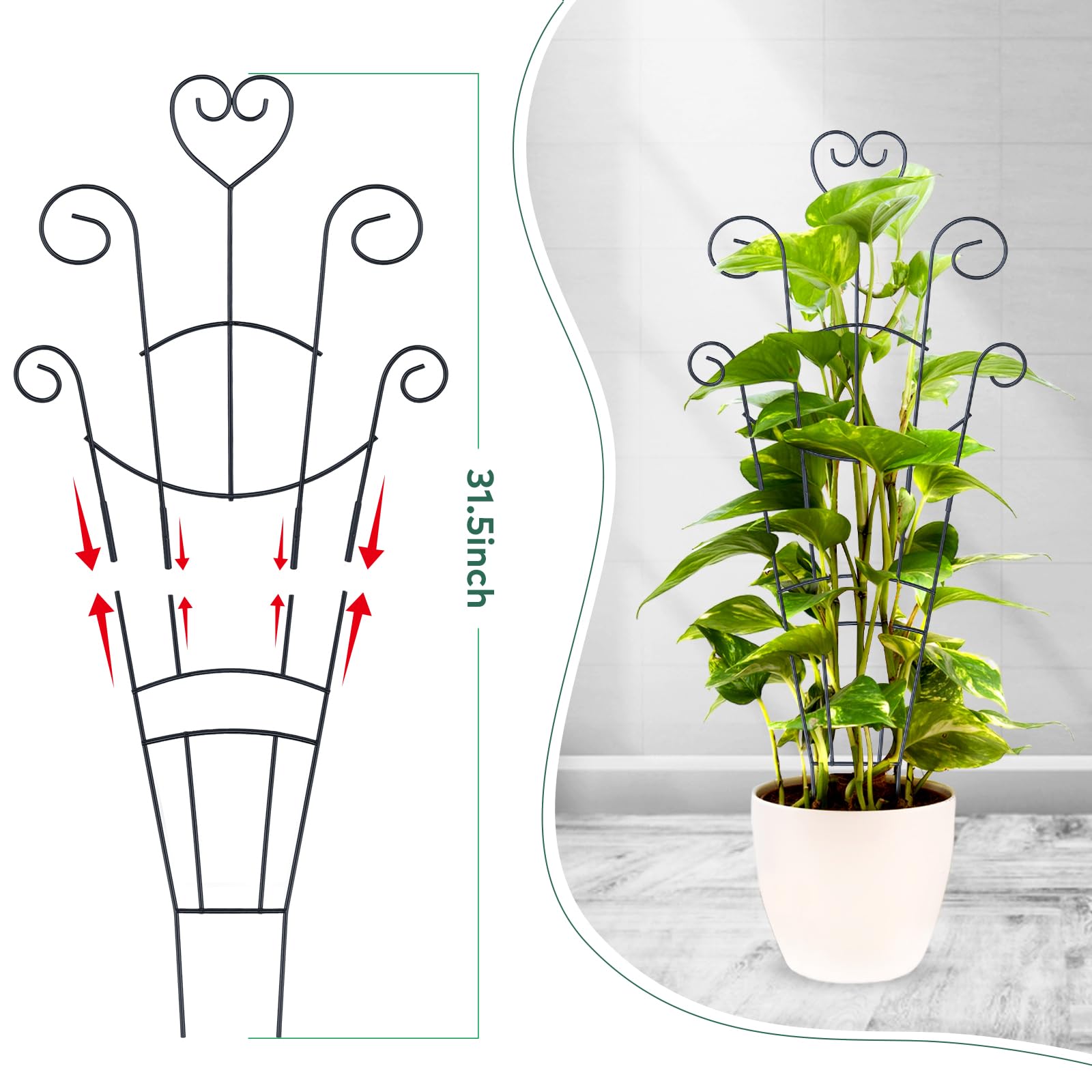 Lot de 4 treillis de 81,3 cm pour plantes grimpantes d'intérieur et d'extérieur en métal pour plantes en pot, support de plantes d'intérieur et d'extérieur pour lierre, Pothos, Monstera, Hoya, fleur