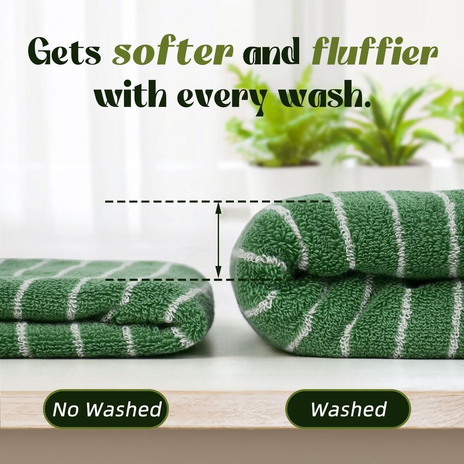 Jacquotha Hand Towels for Bathroom Green Striped - 2-Piece Premium Quick Drying Towels for Kitchen Spa Workout, Stylish Compact for Hand Face Hair, 14” x 29” - Image 3