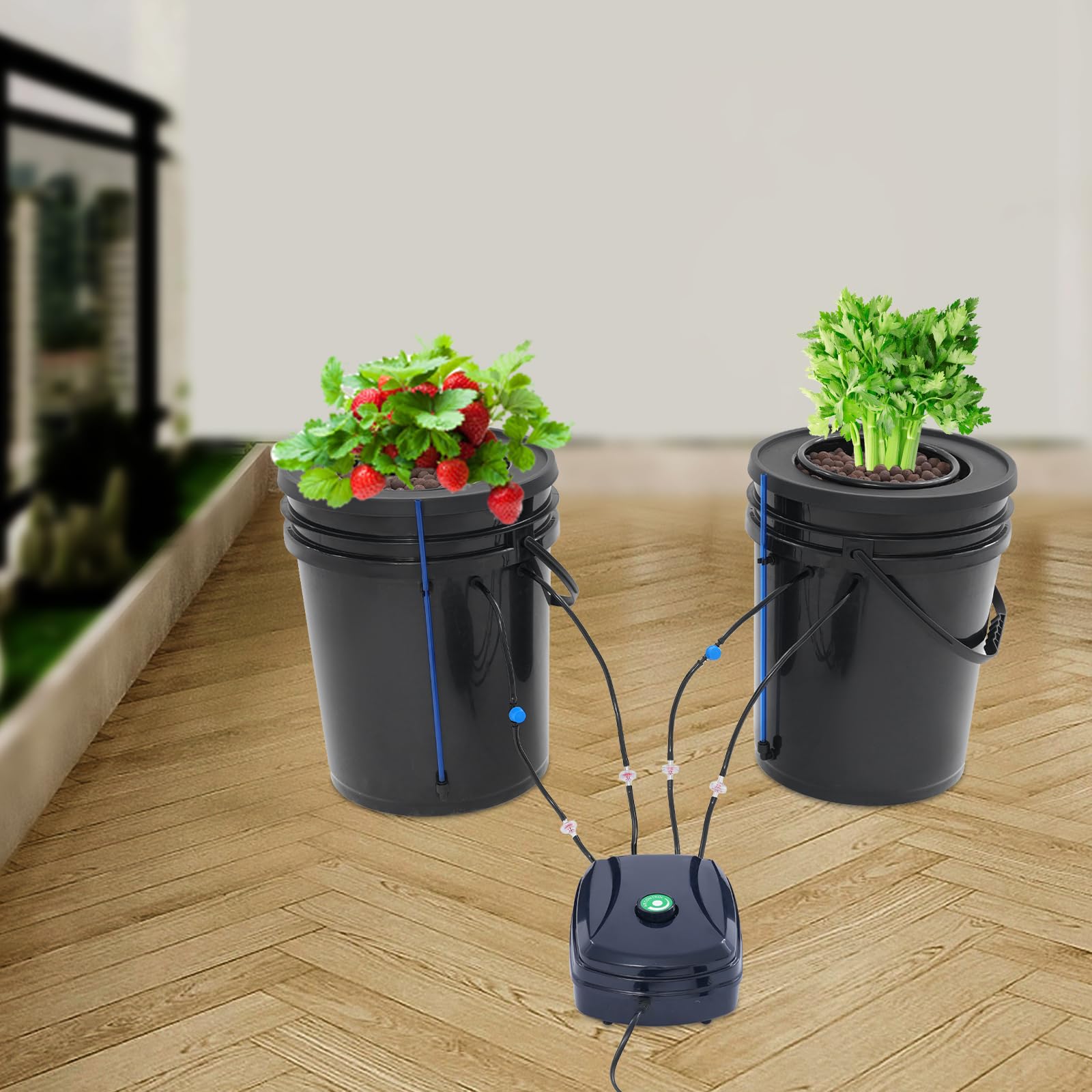 Lot de 2 pots de culture hydroponique avec pompe à air - Système de culture hydroponique - 18,93 l - Pot de fleurs sans terre