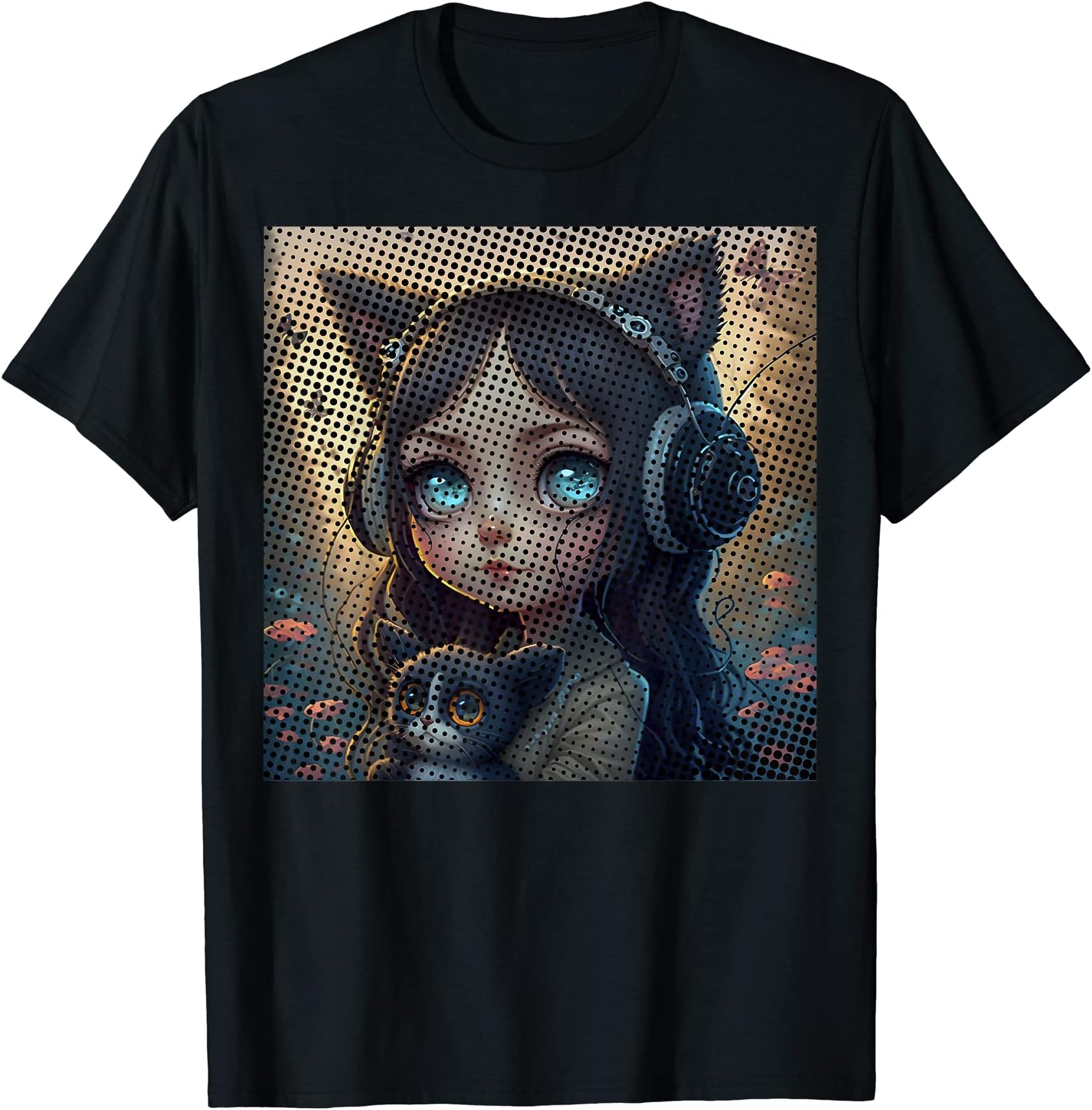 Japanese Vaporwave Sad Anime Girl Cat GirlJapanese Vaporwave Sad Anime Girl Indie Aesthetic Cat Girl T-Shirt