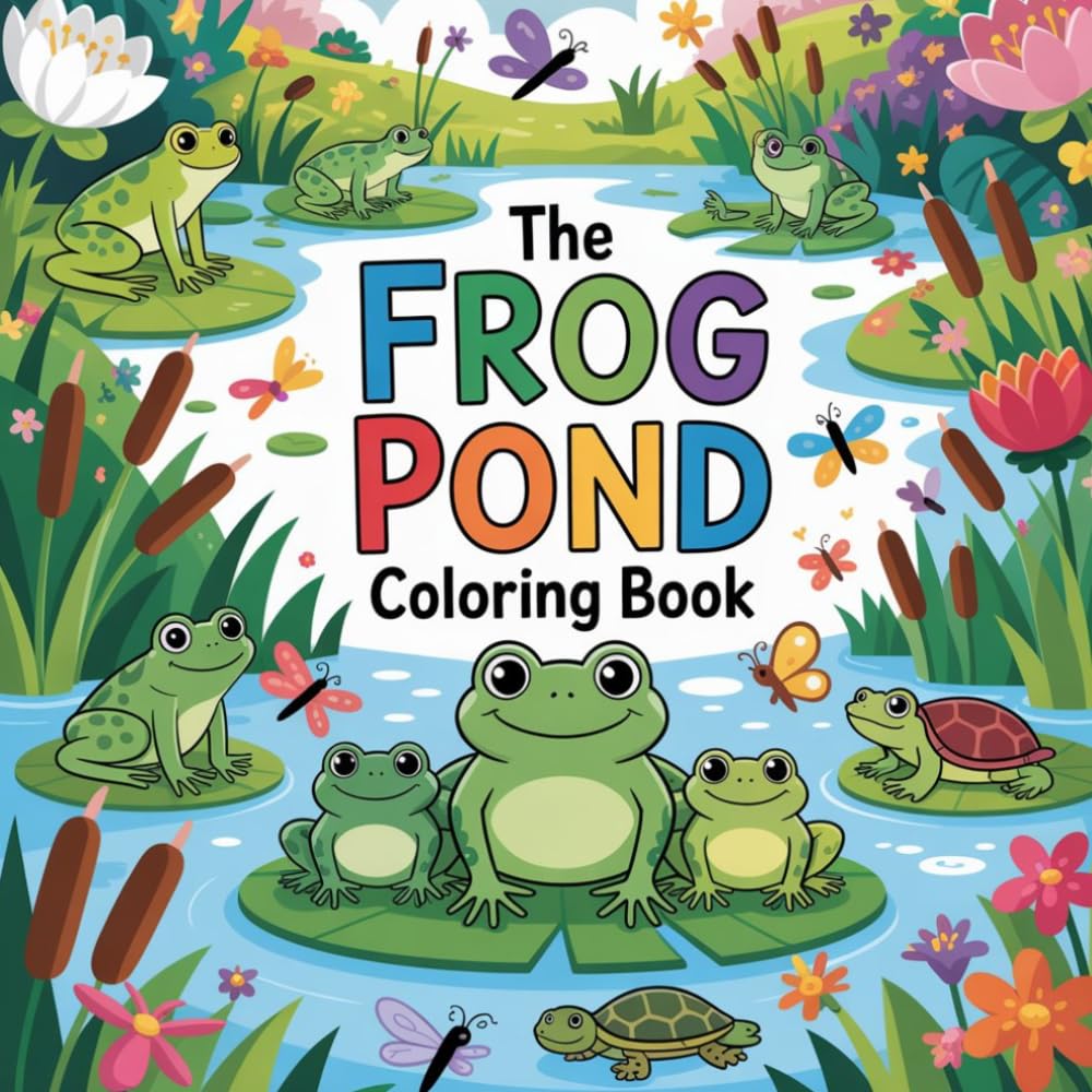 The Frog Pond Coloring Book: frog wild amphibian relaxation women coloring book, frog pond creature stress relief kids book, frog green toad focus ... wildlife relaxation adults color book simple