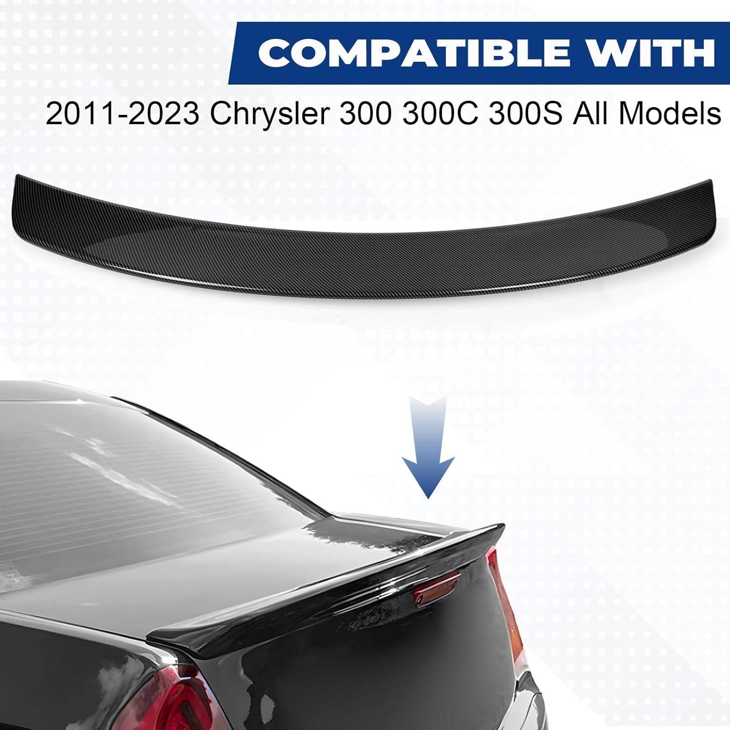 Rear Spoiler Compatible with 2011-2023 Chrysler 300 300C 300S - Duckbill Trunk Lip Spoiler No-Drill Installation, Carbon Fiber Look