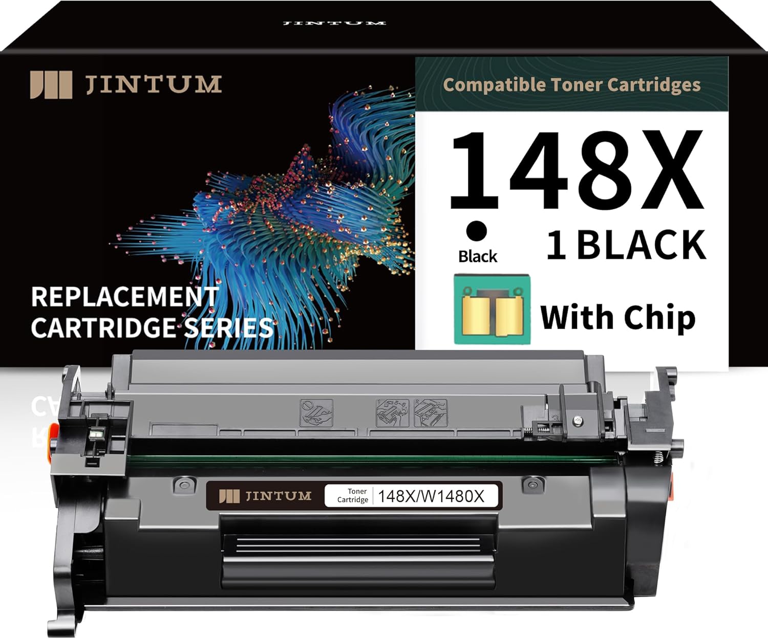 JINTUM 148A Toner Cartridge Replacement for HP 148A 148X Black Toner Cartridge for 148A W1480A W1480X Works with HP Pro MFP 4101fdw 4101fdn 4101dw, Pro 4001n 4001dn 4001dw Printer (2-Pack, with Chip)