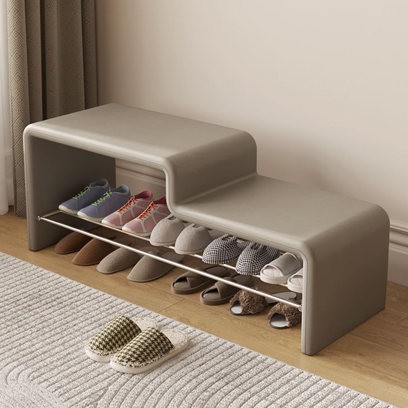Banc à chaussures élégant en cuir synthétique et cadre en métal