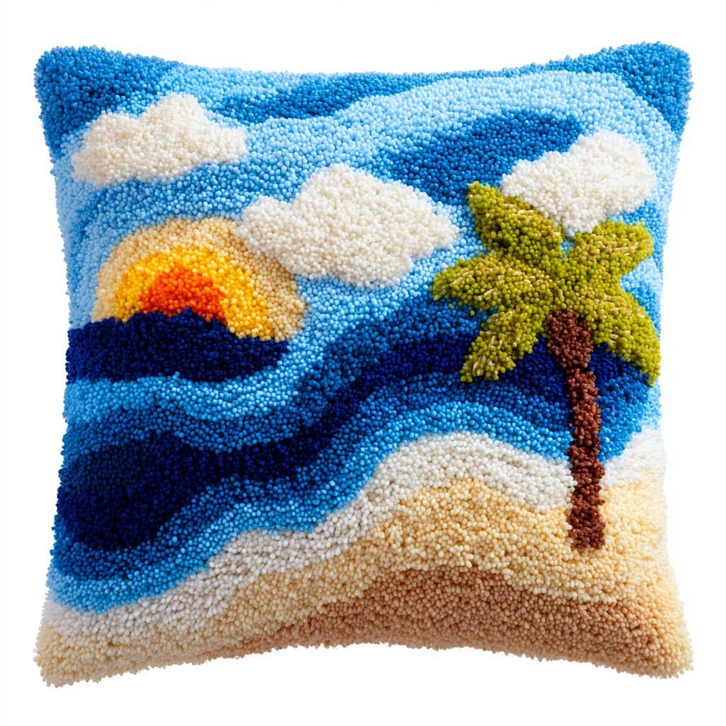 Henypt Latch Hook Cushion Kits, Seaside Scenery