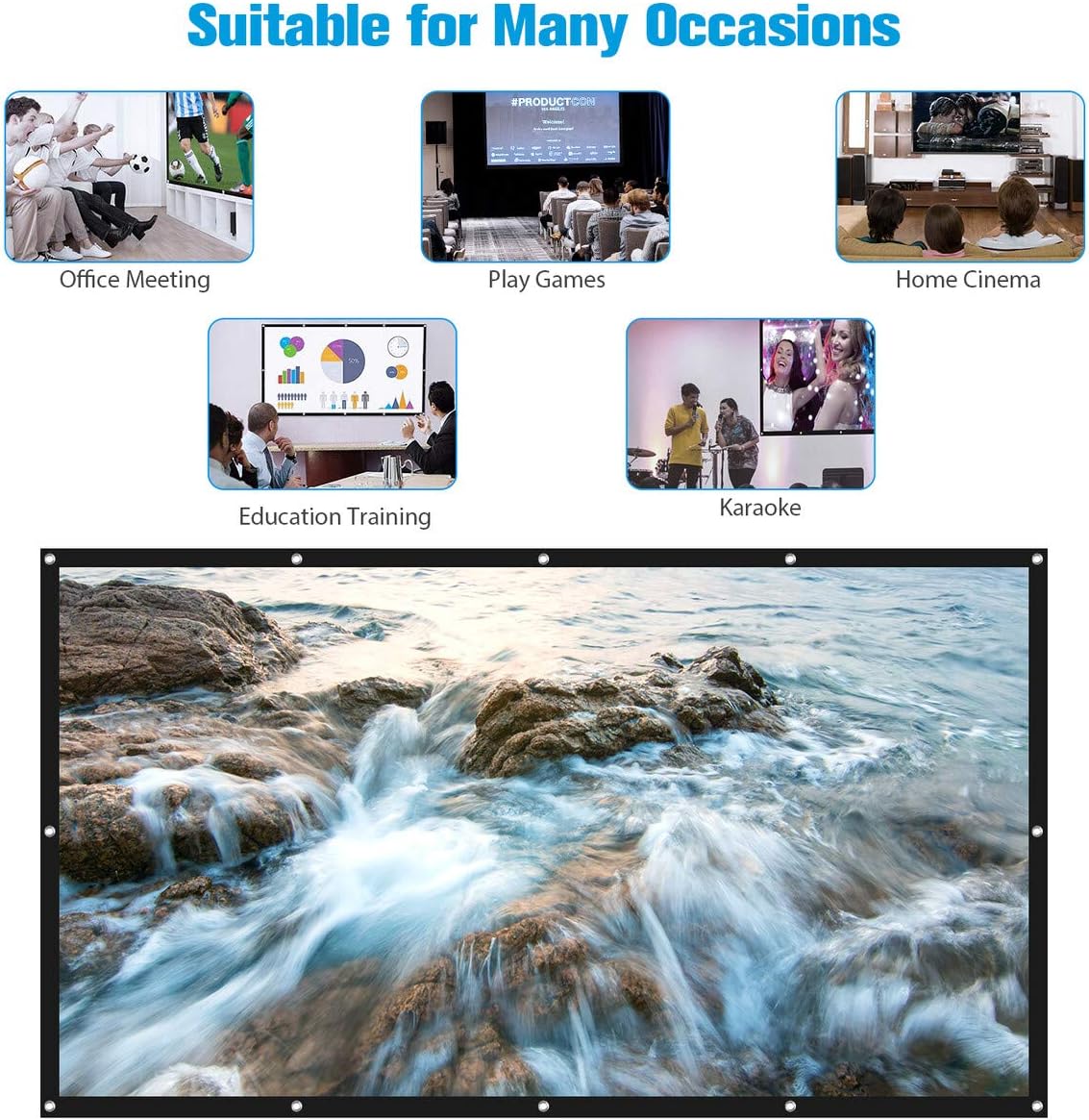 Powerextra Projector Screen 120 inch 16:9 HD Foldable Anti-Crease Portable Washable Projection Screen for Home Theater Outdoor Indoor Support Double Sided Projection - 120''