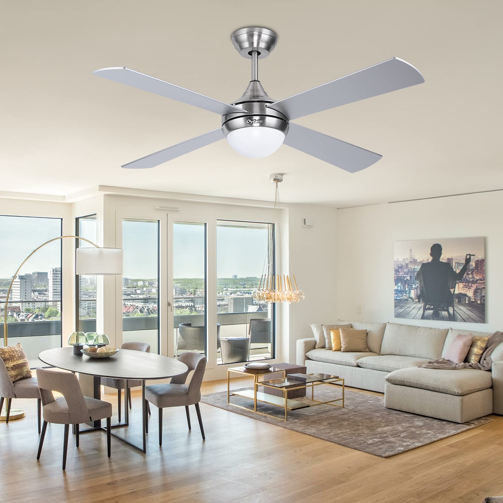 Ovlaim 122CM Ventilador de Techo con Luz LED Regulable y Control Remoto | Silencioso Motor DC Eficiente | Función Verano-Invierno | 6 Velocidades, Plata Ventilador Techo | Silencioso Motor DC Eficiente, Función Verano-Invierno, 6 Velocidades, Plata Ventil