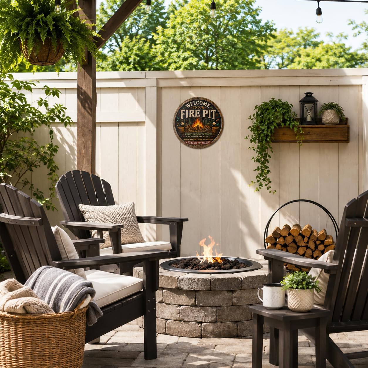Welcome to Our Fire Pit Metal Sign 8x8in Round image 3