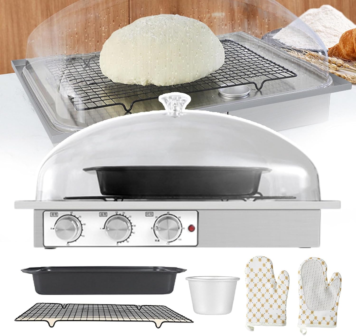 Electric Bread Dough Proofer,Dough Fermentation Box,with Humidification Cup,Grids,A Pair of Heat Insulating Gloves,Constant Temperature Fermentation,Adjustable Humidity,590 * 430 * 300