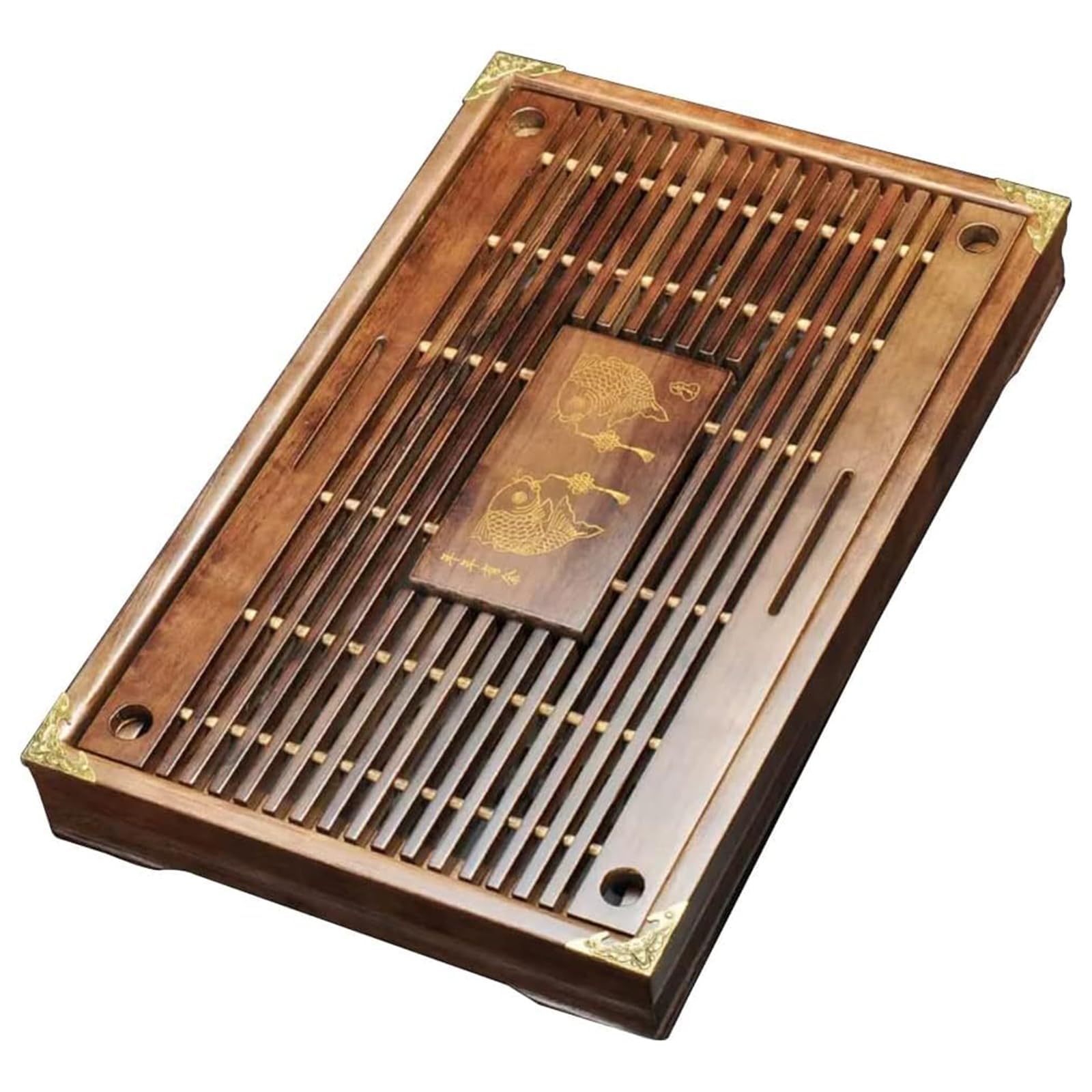 Bandeja de té de roble con depósito de drenaje y diseño de cajón impermeable