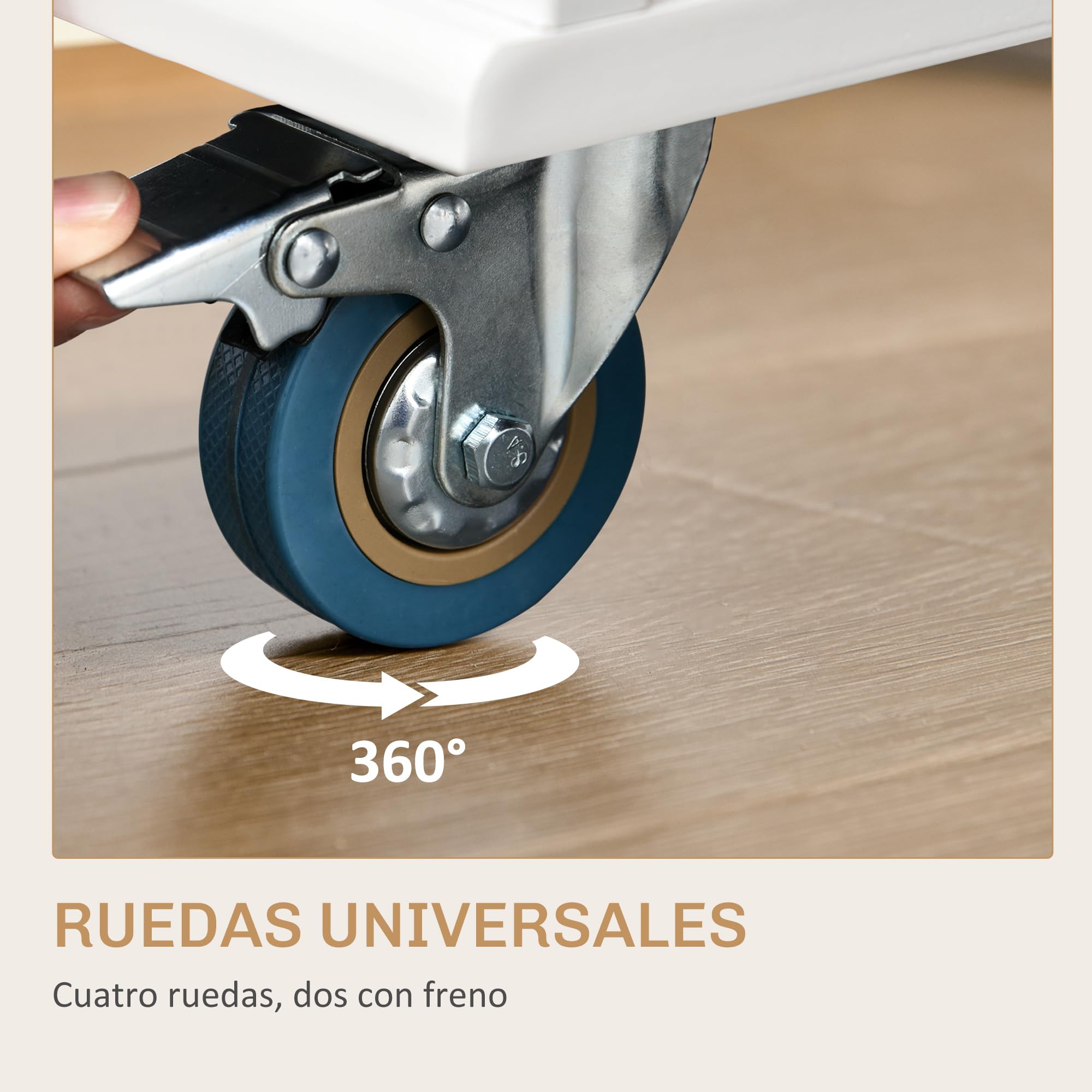 HOMCOM Carro de Cocina con Ruedas 3 Cajones, 2 Puertas y Especiero Blanco | Isla de Cocina, estante ajustable, barra de colgar, 128,8x75,5x92,5 cm