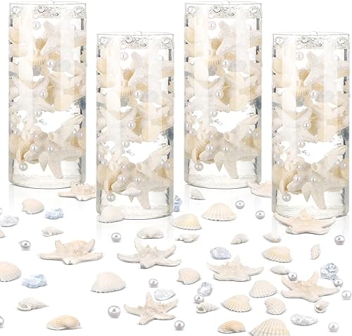 Miniatura 8 de DoubleFill 2000 piezas de jarrón flotante de conchas marinas con conchas marinas blancas naturales flotantes, bloque de vidrio esmerilado, caracola,