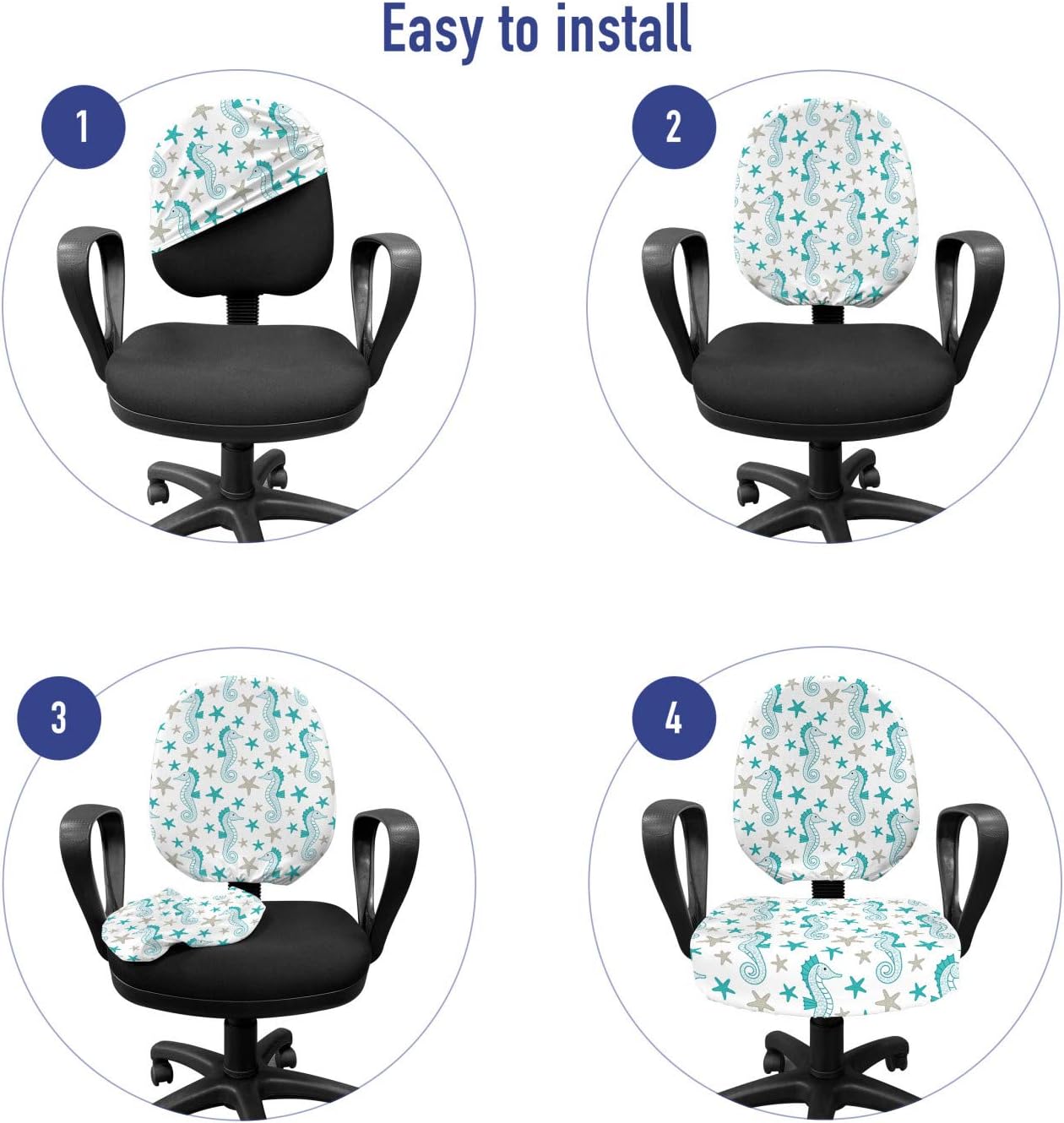 Ambesonne Nautical Office Chair Slipcover, Underwater Themed Pattern of Seahorses and Starfish, Protective Stretch Decorative Fabric Cover, Standard Size, Seafoam Sepia