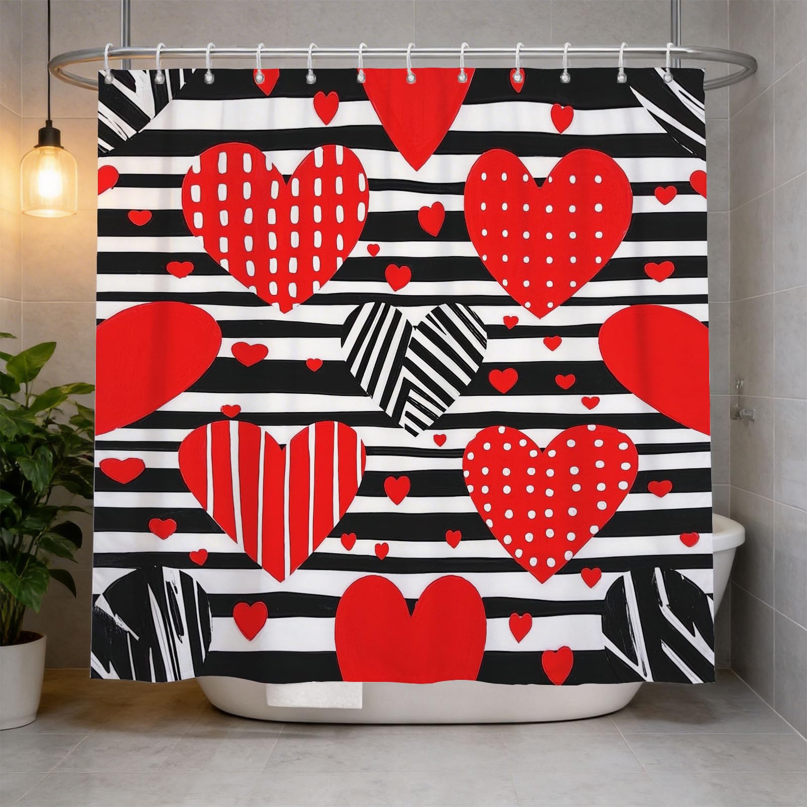 Hongduo 3D Heart Shower Curtain for Stalls Bathtubs Red Heart Bathroom Decor Shower Curtain Set Polyester Fabric Waterproof 120x180cm/48X71 Inch with Hooks