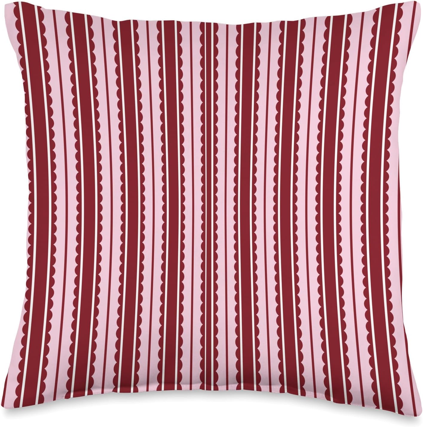 Red and Pink Scalloped Vertical Stripes Trendy Aesthetic Throw Pillow