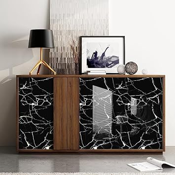 Chejiaye Marble Peel and Stick Wallpaper 2.4mm Thick, Waterproof Self-Adhesive Contact Paper for Kitchen Backsplash, Countertop, Bathroom Vanity, Cabinet(15.7x118 Inch,Black)