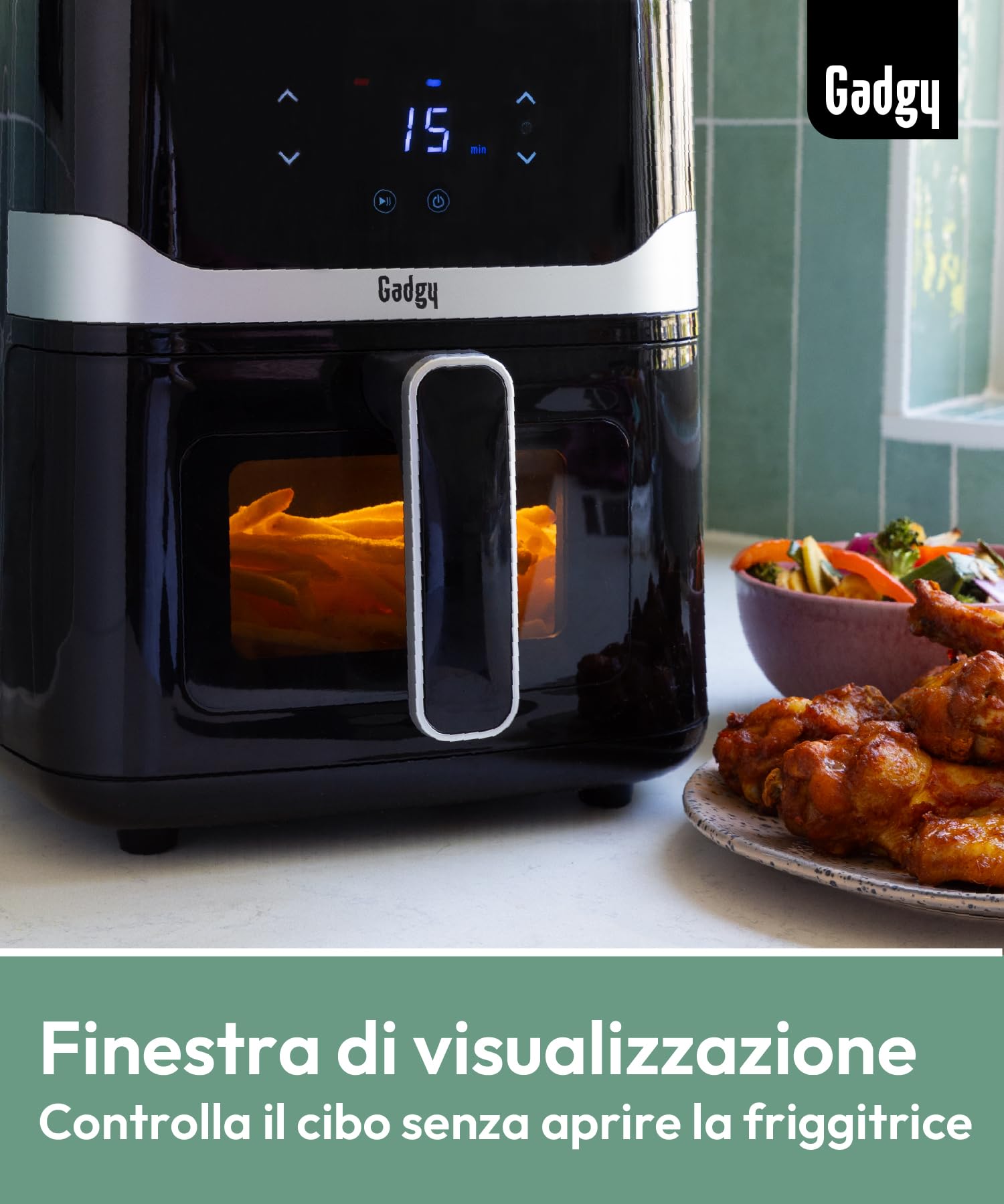 Gadgy Friggitrice ad Aria 5 L 1400 W con Finestra e Touch Screen