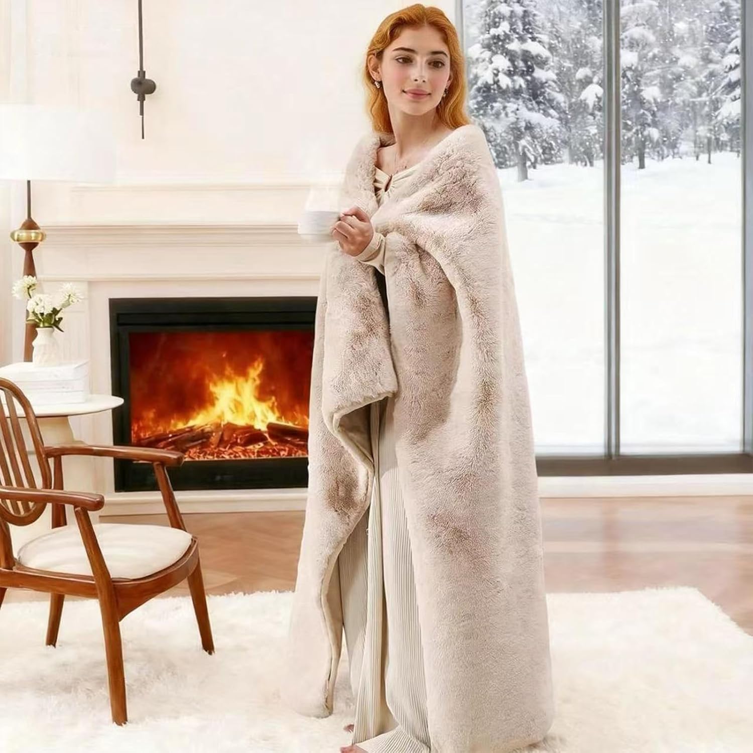 Faux Rabbit Fur Throw Blanket 880 GSM, Ultra Soft Thick Warm Bubble Plush, Reversible Throw for Couch Sofa Bed, Cozy Shaggy Blanket for Bedroom & Living Room(50''*60'',Camel) - Image 2