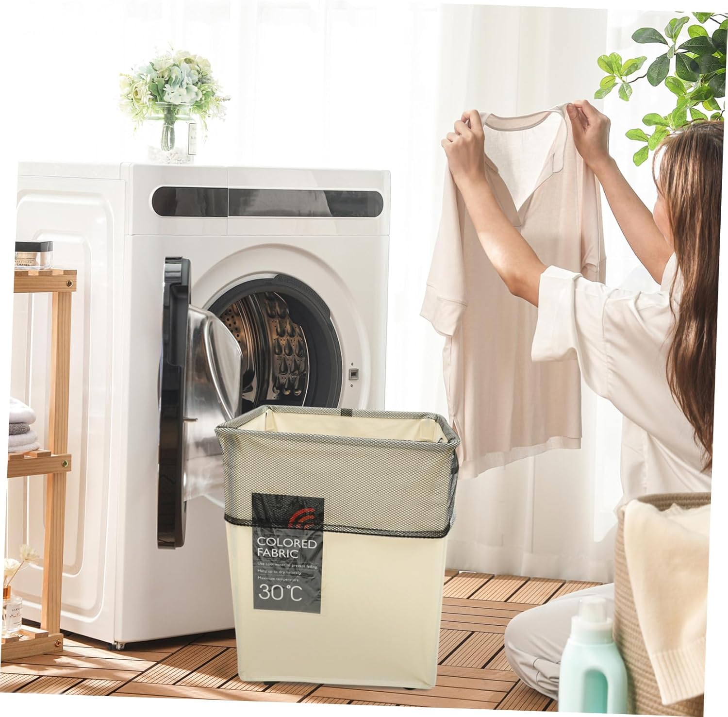 Collapsible Laundry Hamper with Wheels Large Capacity Foldable Clothes Basket for Bedroom Bathroom Fabric PU Leather Handle Easy Pull Storage Organizer