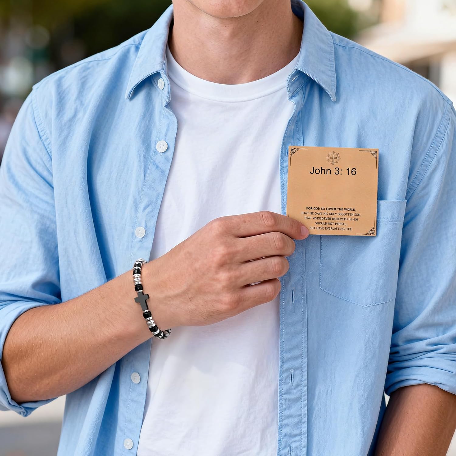 Christian Gifts for Men Beaded Bracelets - Adjustable Black Agate Beaded Cross Bracelets Handmade Beads Braided Rope Bracelet Easter Christmas Birthday Valentines Day Jewelry Gifts for Him Boyfriend - Image 3