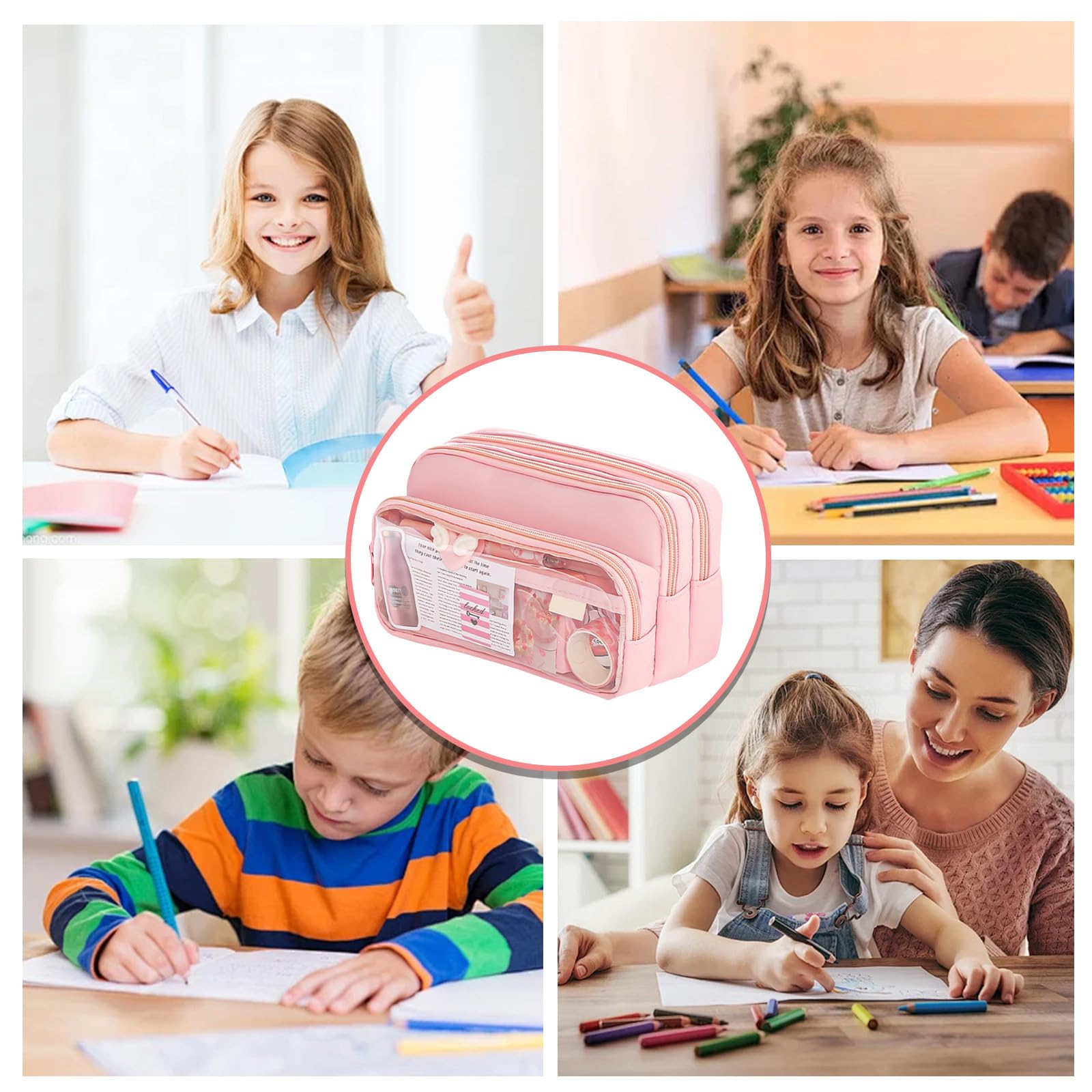 Etui Aesthetic o Dużej Pojemności, Torba na Kosmetyki dla Dziewcząt, Etui Szkolne z 4 Przegródkami, Etui na Pióra dla Biura, Uniwersytetu, Szkoły dla Nastolatków, Prezent