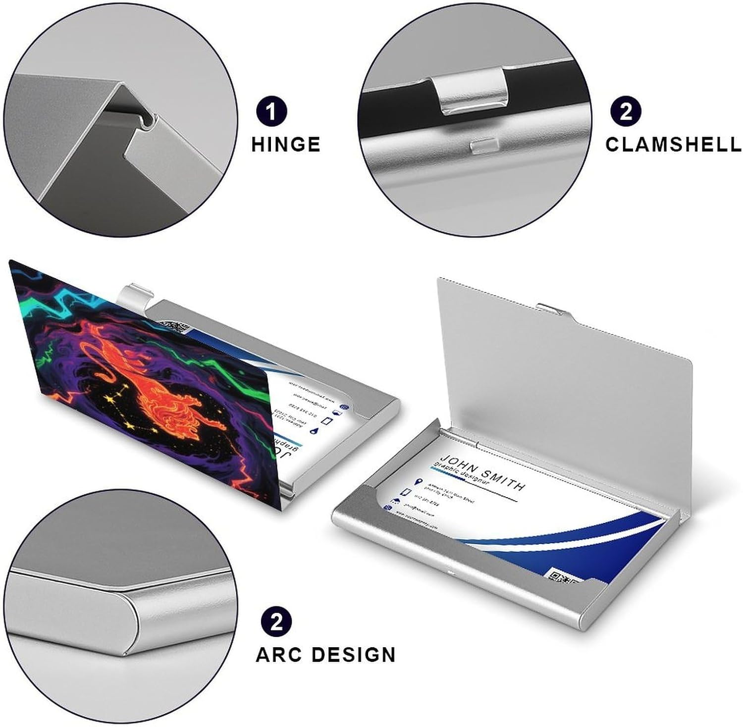 Blacklight Constellation Business Card Case Metal Business Cards Holder with Buckle Style Shut Pocket Travel Name Cards Holder Wallet Portable Business Card Carrier for Men & Women