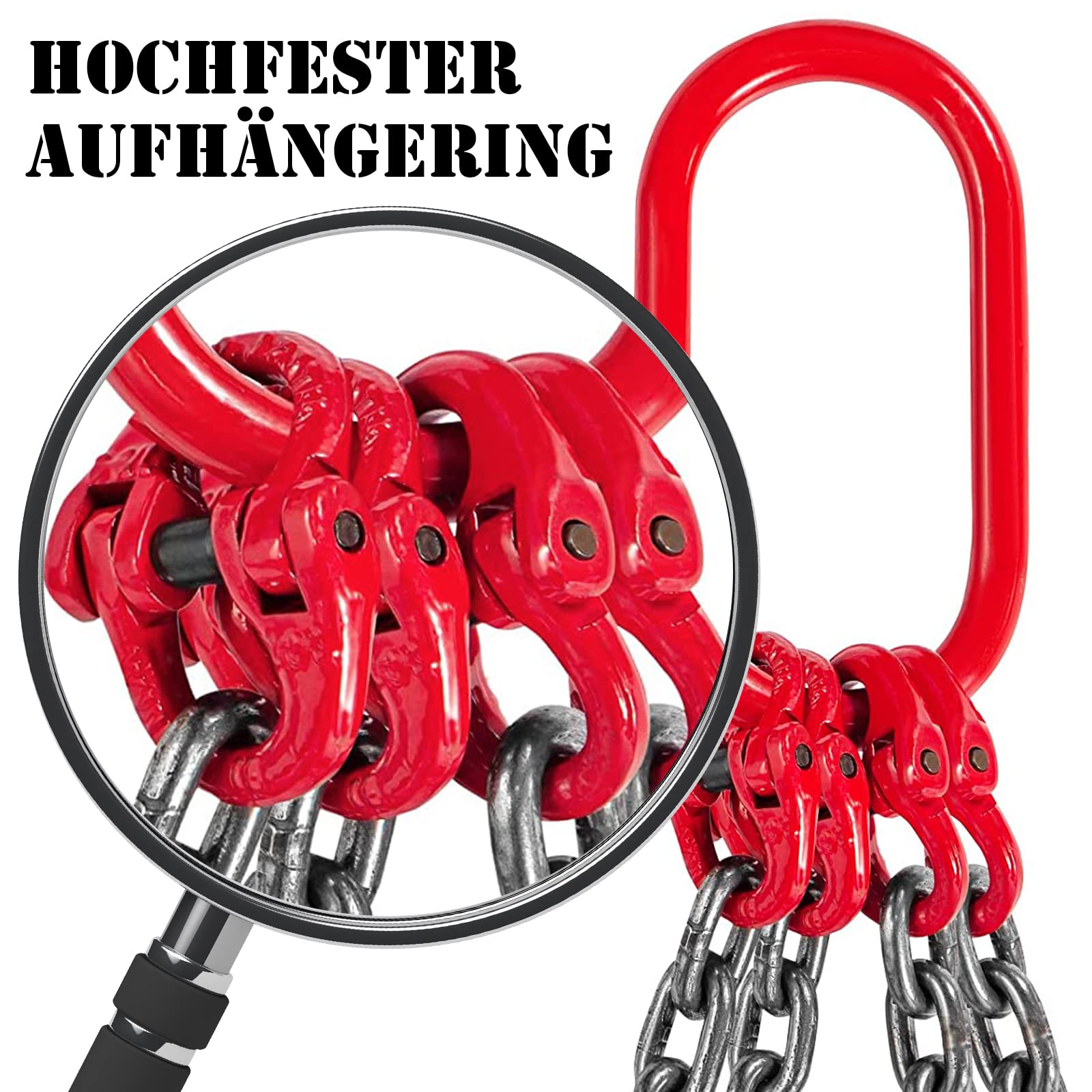 G80 Hebegurt Kettengehänge 2m 6T, 4 Strang 8mm Anschlagketten Rückekette Krankette hohe Festigkeit Transportieren von Lasten Krangehänge