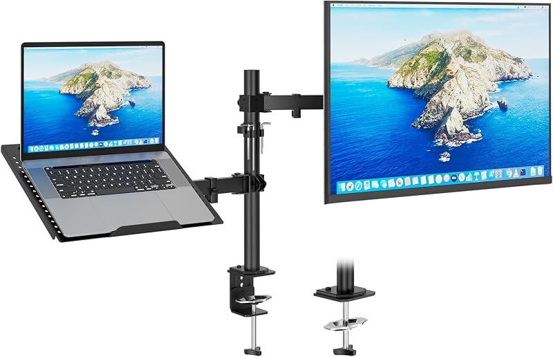 Redbat Monitor and Laptop Mount Stand, Fully Adjustable Monitor Arm with Vented Tray for 13" to 32" LCD Screens and Notebook up to 16", Holds up to 22lbs, VESA Compatible, Dual Mounting Options | Fully Adjustable Monitor Arm with Vented Tray for LCD Screens and Notebook up to 16", Dual Mounting Options