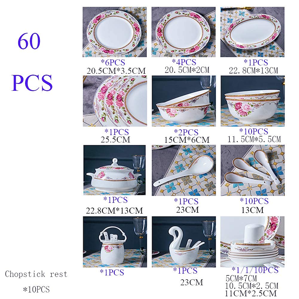 Zestaw zastawy stołowej z porcelany kostnej na 10 eleganckich porcelanowych talerzy i misek ceramicznych zastawy stołowej nadaje się do mycia w zmywarce i kuchence mikrofalowej, eleganckie chińskie