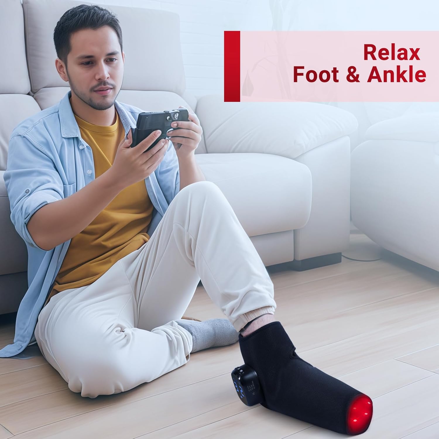 Comfytemp 5000mAh Cordless Red Light Therapy for Foot & Ankle, Wearable Near Infrared Light Therapy Wrap, Flexible Light Shoe for Heel Joint Muscle, Fit Foot Size 7-12