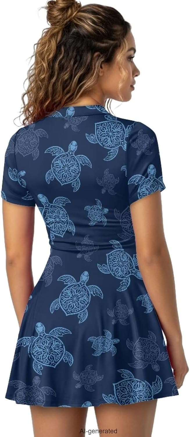 Golf Outfits for Women V Neck Tennis Dress Short Sleeve Built in Shorts Golf Athletic Dress with Pockets