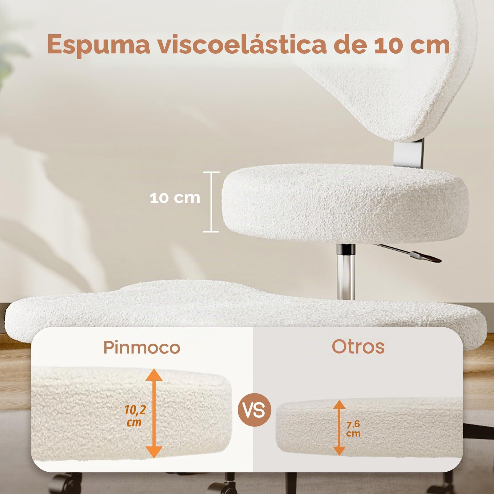 Pinmoco Silla ergonómica con patas cruzadas, giratoria de 360° y ruedas, asiento ajustable para TDAH, apoyo lumbar fuerte, muebles elegantes de oficina en casa, tela