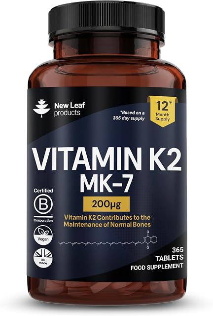 Vitamin K2 MK7 200mcg 1 Year Supply - Vegan Menaquinone-7 365 Tablets | Bioavailable Form - Maintenance of nor