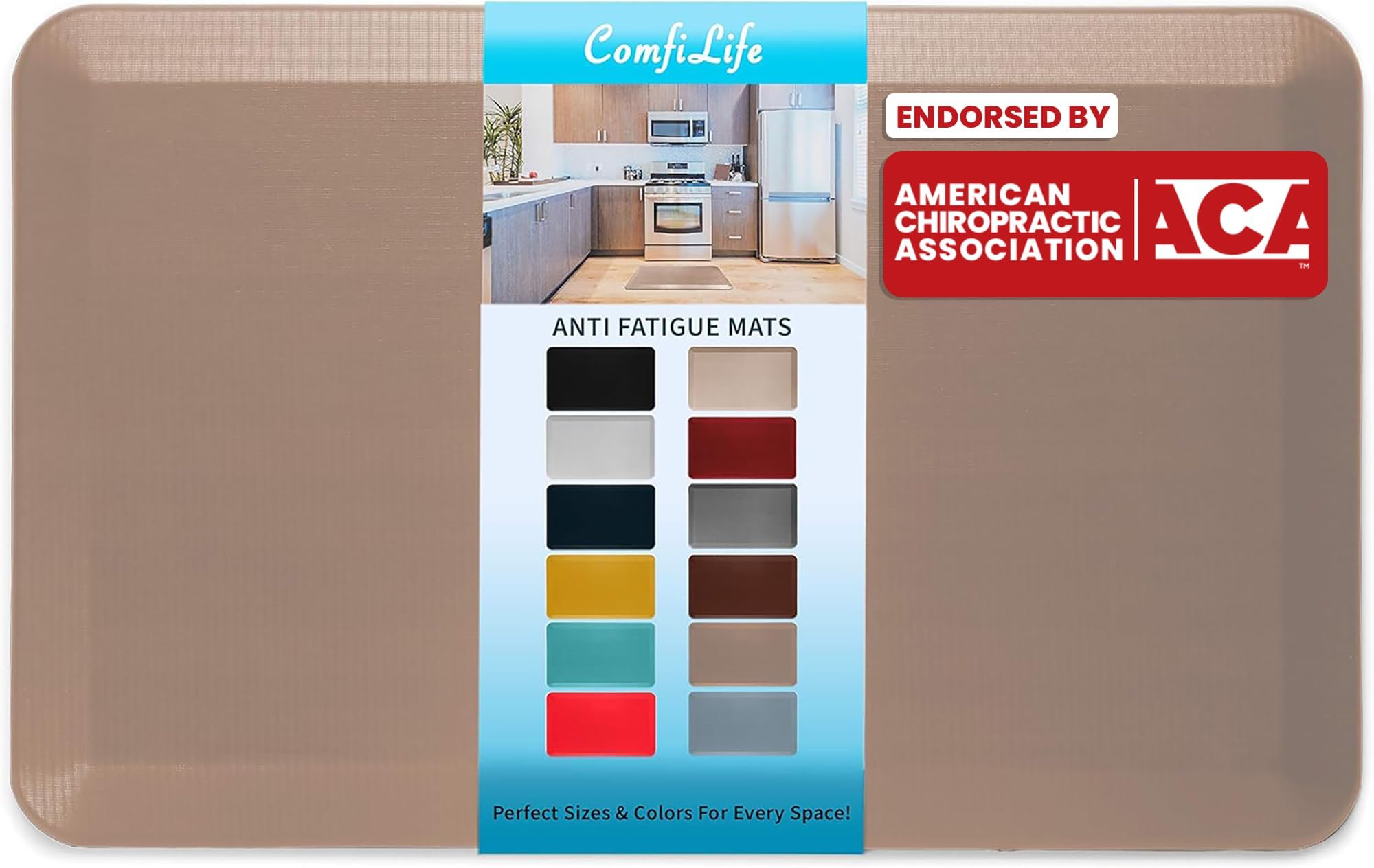 Anti Fatigue Floor Mat – 3/4 Inch Thick Perfect Kitchen Mat, Standing Desk Mat – Comfort at Home, Office, Garage – Durable – Stain Resistant – Non-Slip Bottom (20" x 39", Beige)