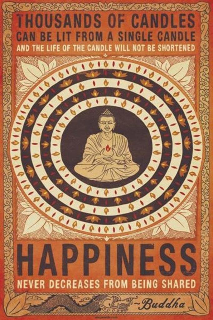 Bouddhisme Poster"Happiness Never Decreases From Being Shared" (91 x 61 cm) Sans Cadre
