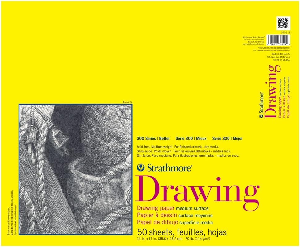 Strathmore 300 Series Wire Bound Drawing Pad, 70 lb. Drawing Paper, 9 X 12 inches, White, 50 Sheets (340-9)