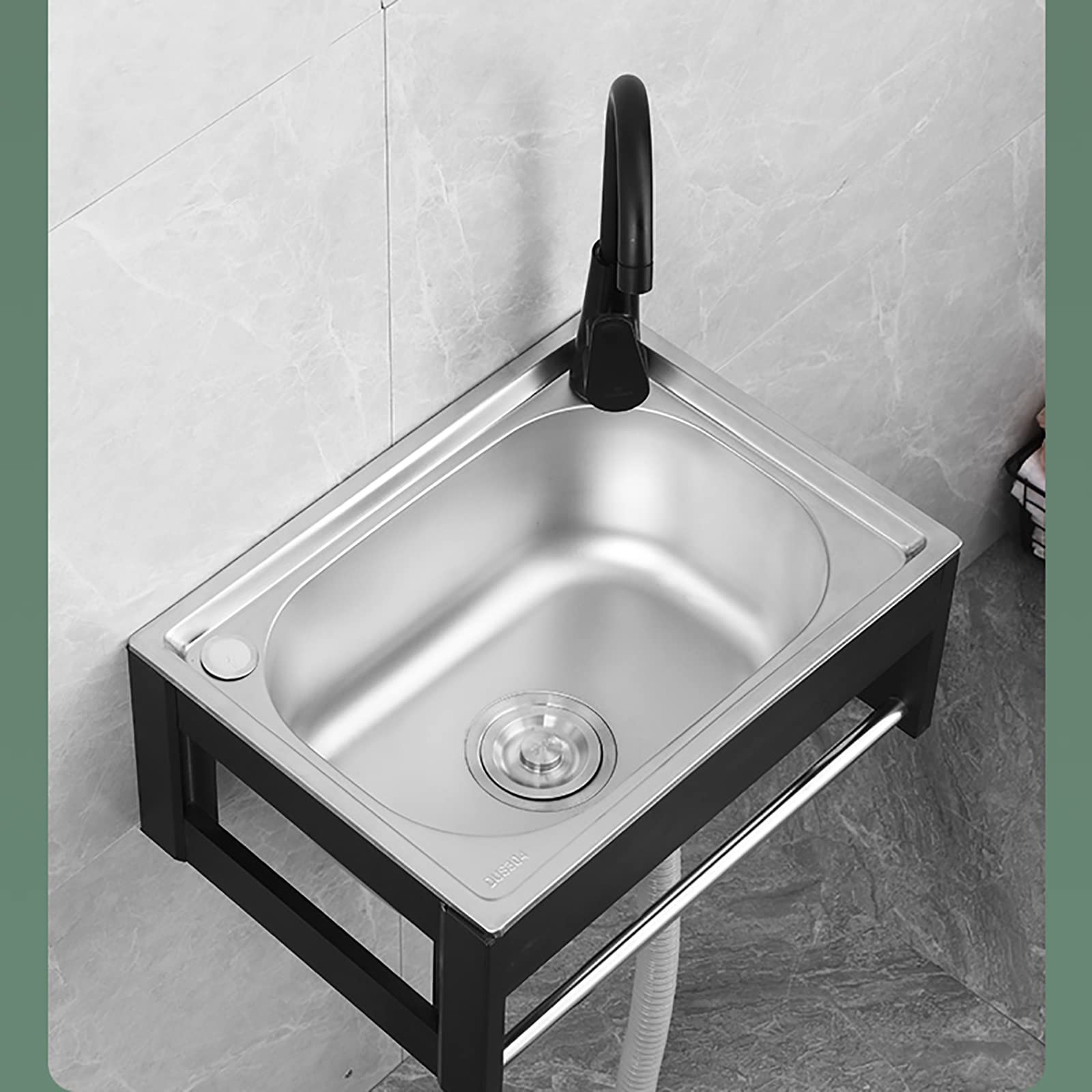 Edelstahl-Wandspülbecken zur gewerblichen Montage mit Kalt- und Warmwasseranschluss, Wasserhahn, Ablaufgarnitur und Handtuchhalter für Garage, Restaurant, Küche, Waschküche und Inn