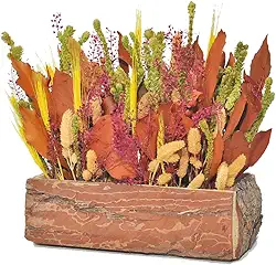 Arranjo De Flores Secas Para Mesa Tons Verdes Jardineira Rústica De Madeira