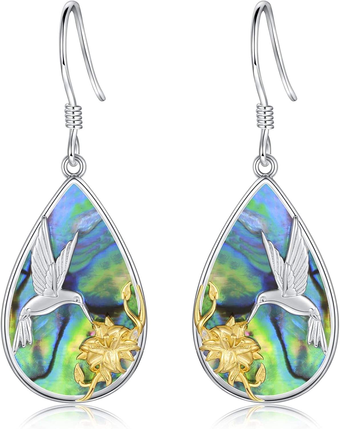 Sterling Silver Teardrop Abalone Earrings for Women Hummingbird/Dragonfly/Tree of Life Drop Dangle Earrings Mother'S Day Christmas Jewelry Gifts