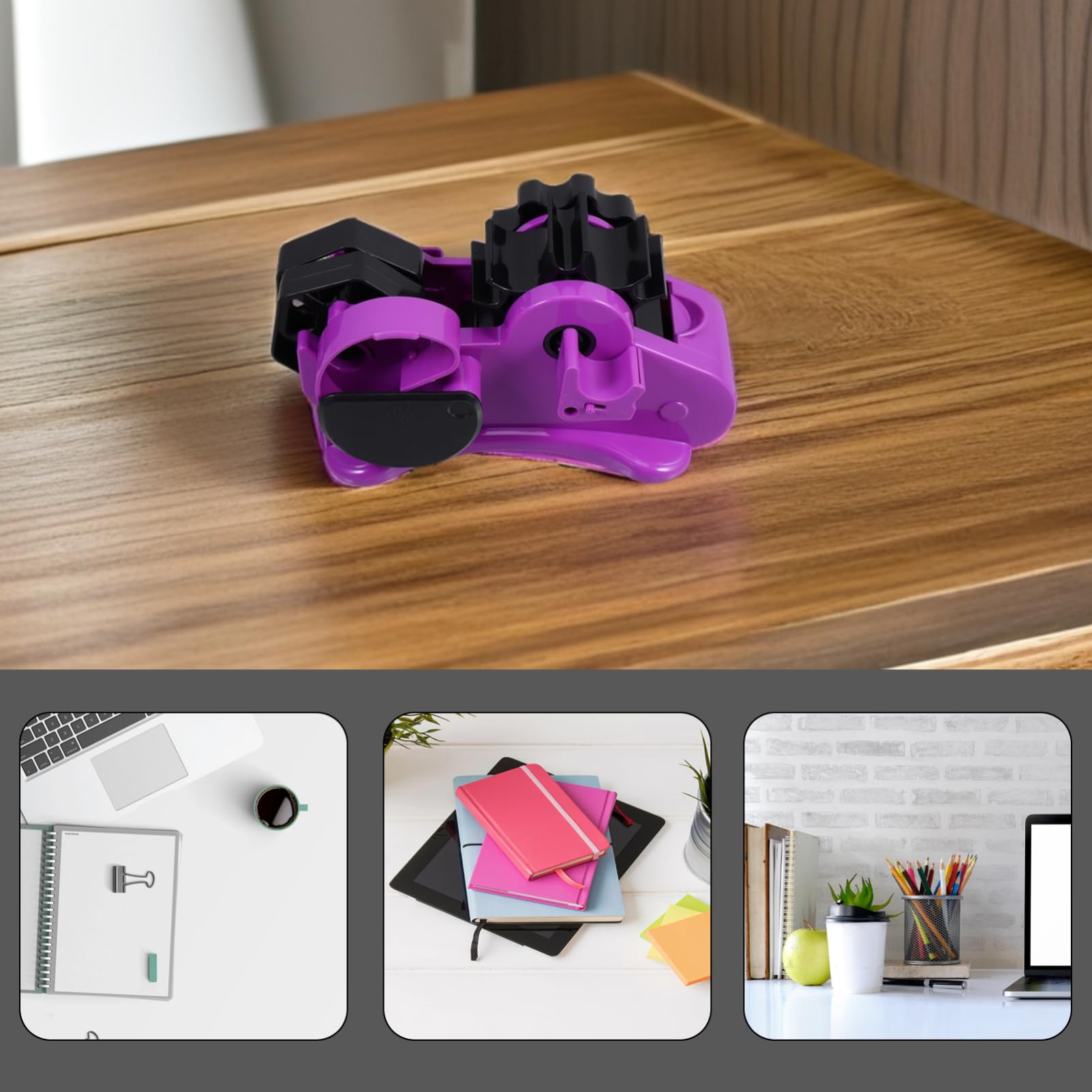 Dispensador de Cinta Adhesiva de Escritorio Púrpura de Plástico | Corte Preciso, Diseño Simple y Elegante, Uso en Oficina y Hogar, Formato Compacto para Mesa