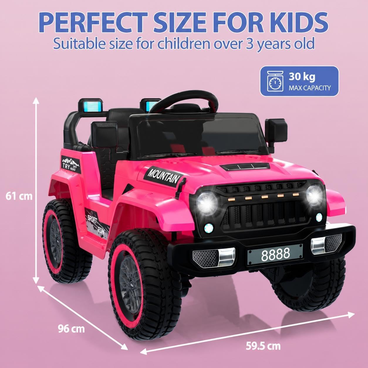 Coche Eléctrico para Niños 12V, Carro Eléctrico Infantil con Mando Control Remoto, Suspensión de Muelles, 3 Velocidades, Luces LED, Música, Bocina, Juguete Regalo para Niños de 3+ Años, Rosa