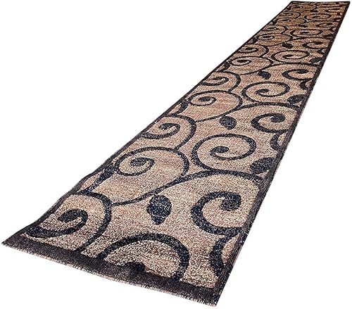 Miniatura 4 de Americana Alfombra moderna de pasillo largo contemporánea, color marrón y negro, diseño King 154 (32 pulgadas x 15 pies 10 pulgadas)