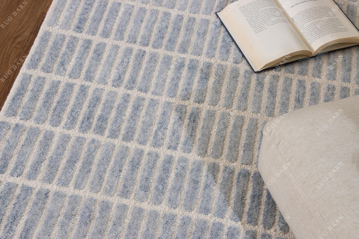 Capitola Hand-Tufted Wool Rug 9x12 Blue Coastal Rustic Area Carpet for Bedroom Living Room Textured Natural PB Style